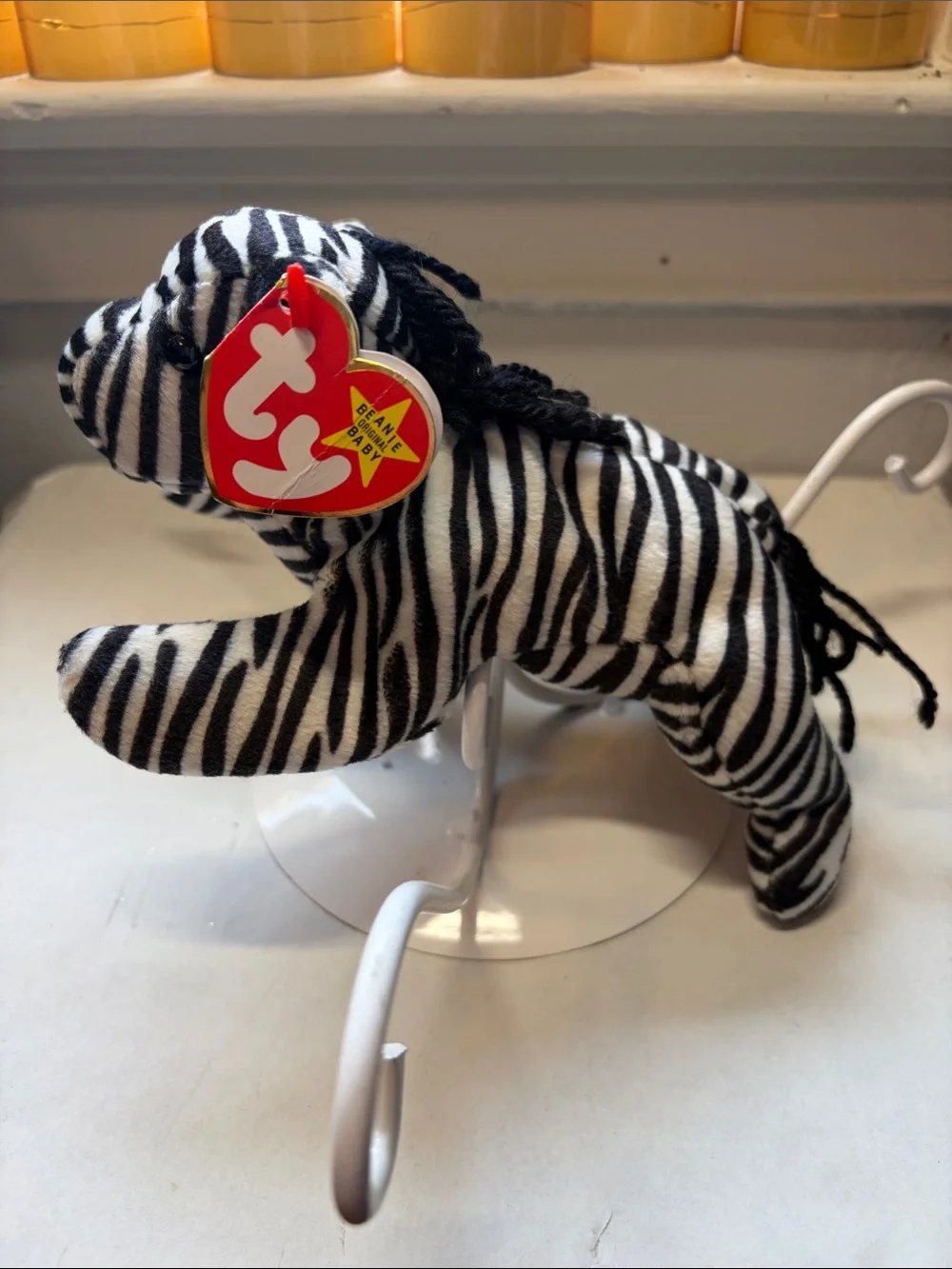 Ty Black & White Ziggy the Zebra Beanie Baby with Heart Tag